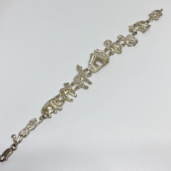 Vintage 925 Sterling Silver Animal Link Bracelet 7.5" - Picture 3 of 9